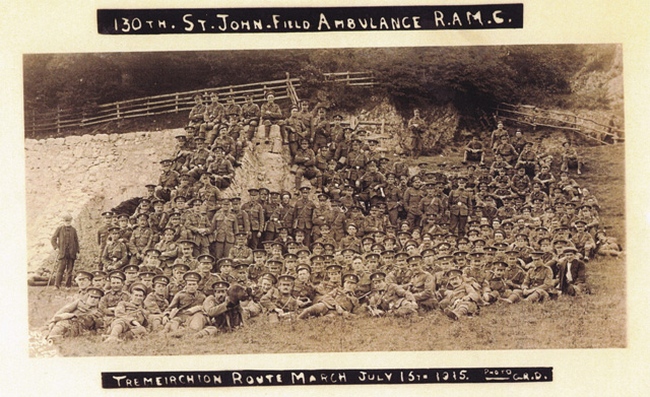 130th (St John) Field Ambulance resting during a route march to Tremeirchion Wales 1915