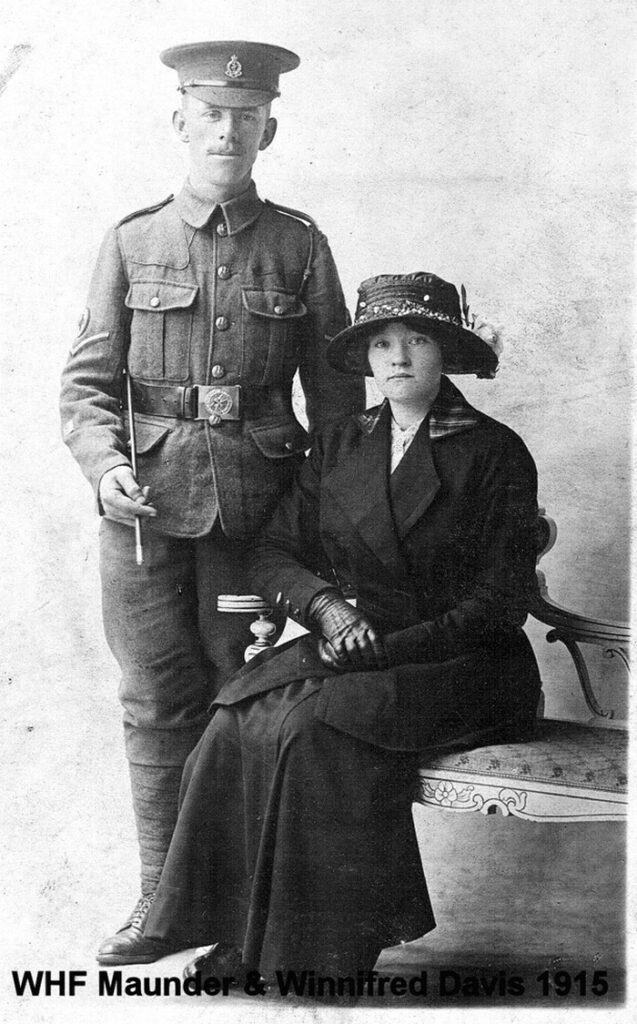 48160 L/Cpl William H F Maunder with his wife to be, Winifred Davies in 1915.